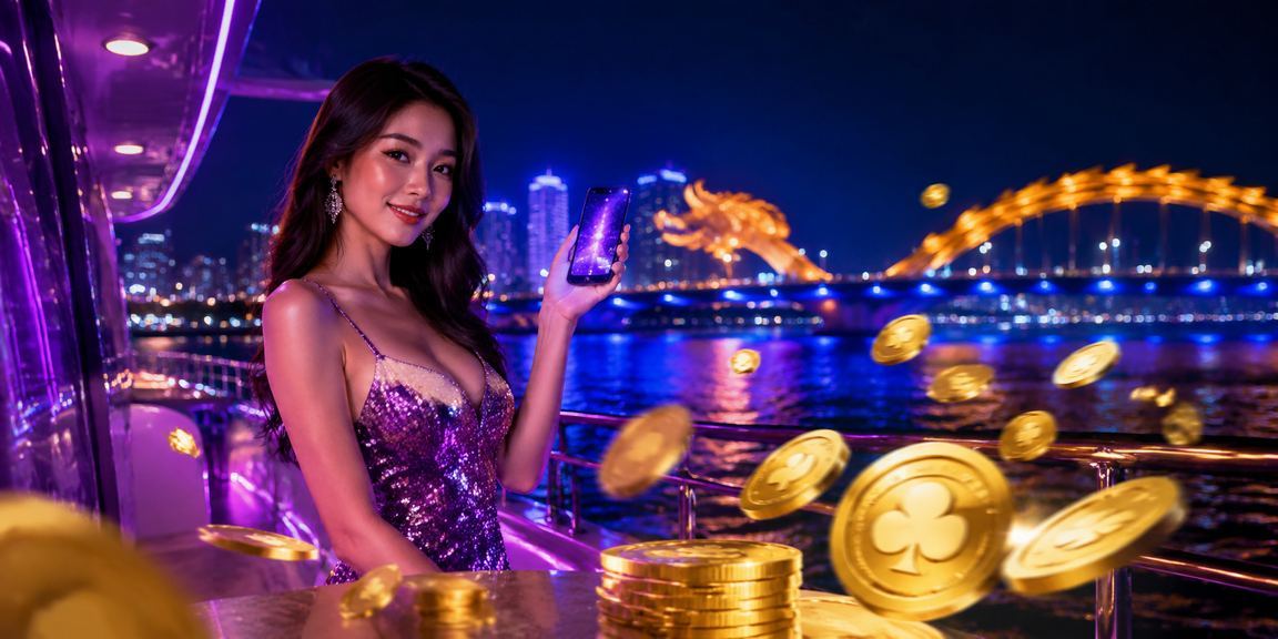 Người dùng tại Đà Nẵng trải nghiệm thanh toán casino trực tuyến với giao diện neon trên điện thoại